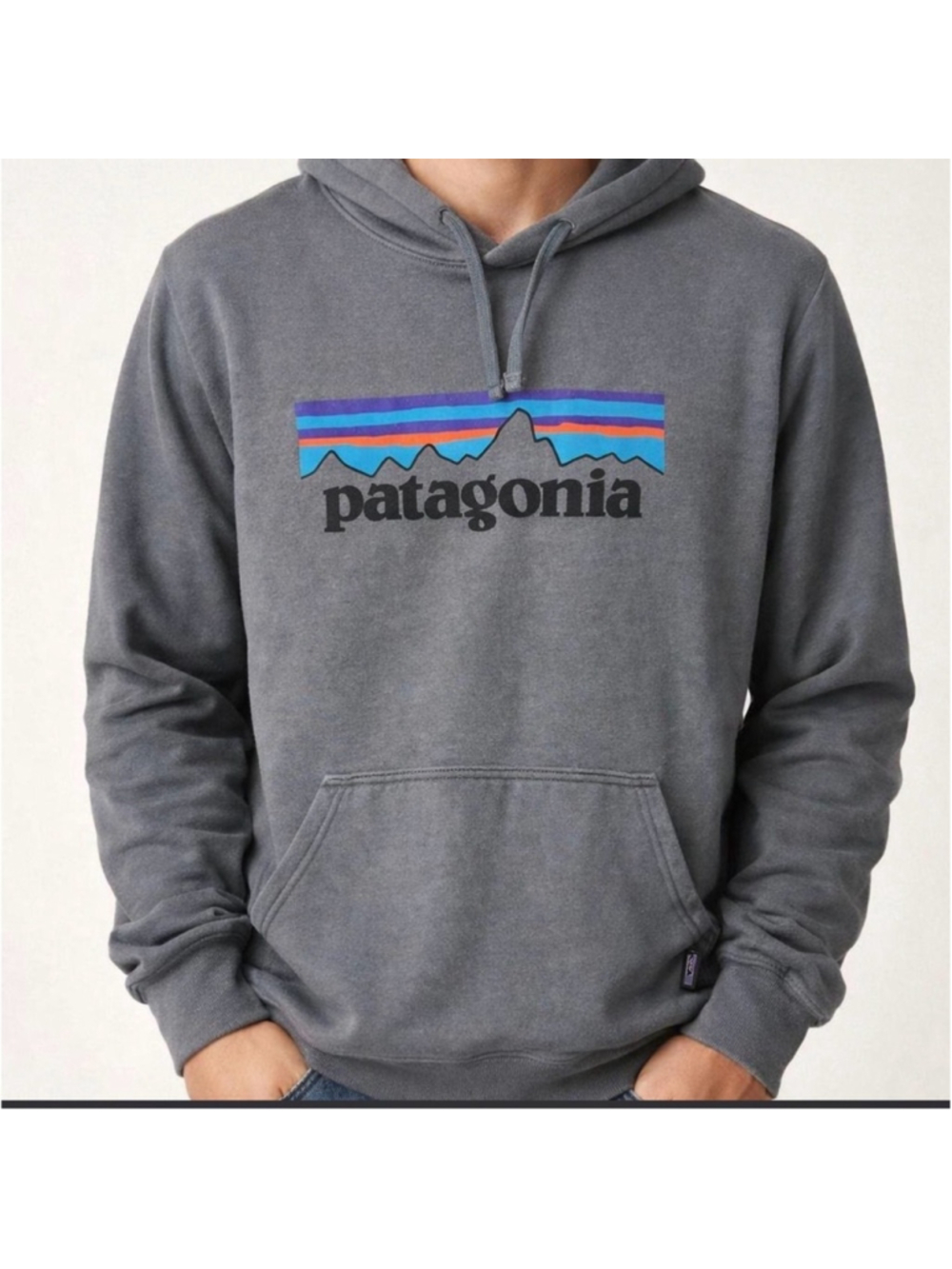 Patagonia Charcoal Hoodie with Multicolor Logo
